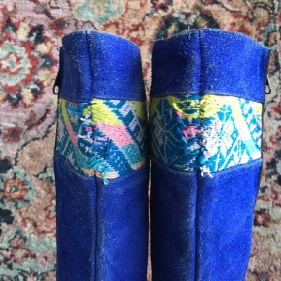 Suede Textile Boots Moroccan Handmade Local Blue - Picture 4 of 8